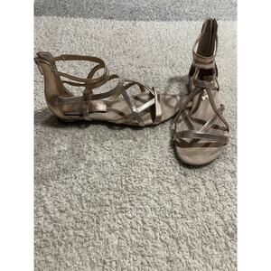 Marc Fisher Womens 8 M Bambi Metallic Back Zip Strappy Sandal rose Gold flats